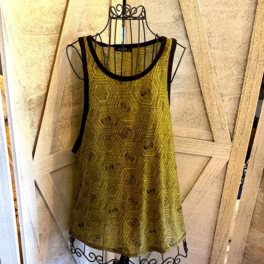 Emporio Armani Knit Chartreuse and Black Geometric Tank Top